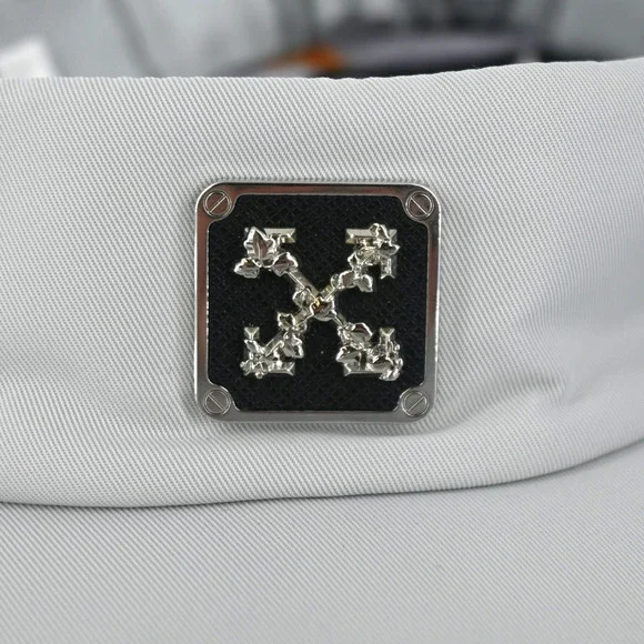 Off-White Light Gray Floral Foulard Logo Scarf Visor One  display picture 3